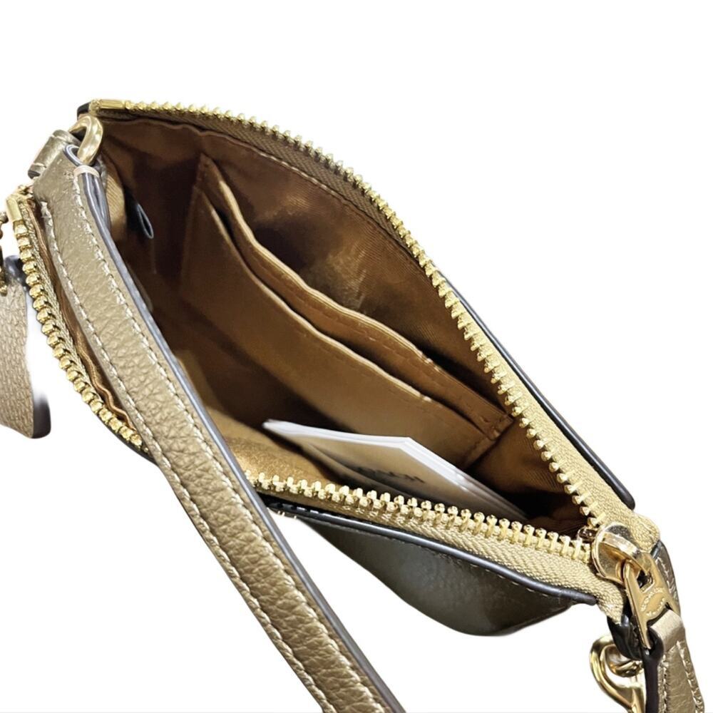COACH METALLIC GOLD LEATHER NOLITA 15 CONVERTIBLE WRISTLET WALLET PYRITE PURSE - Picture 3 of 4